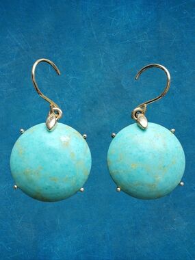 Vintage Monet Signed Turquoise Cabochon Drop Earrings, Ornate Filigree Back